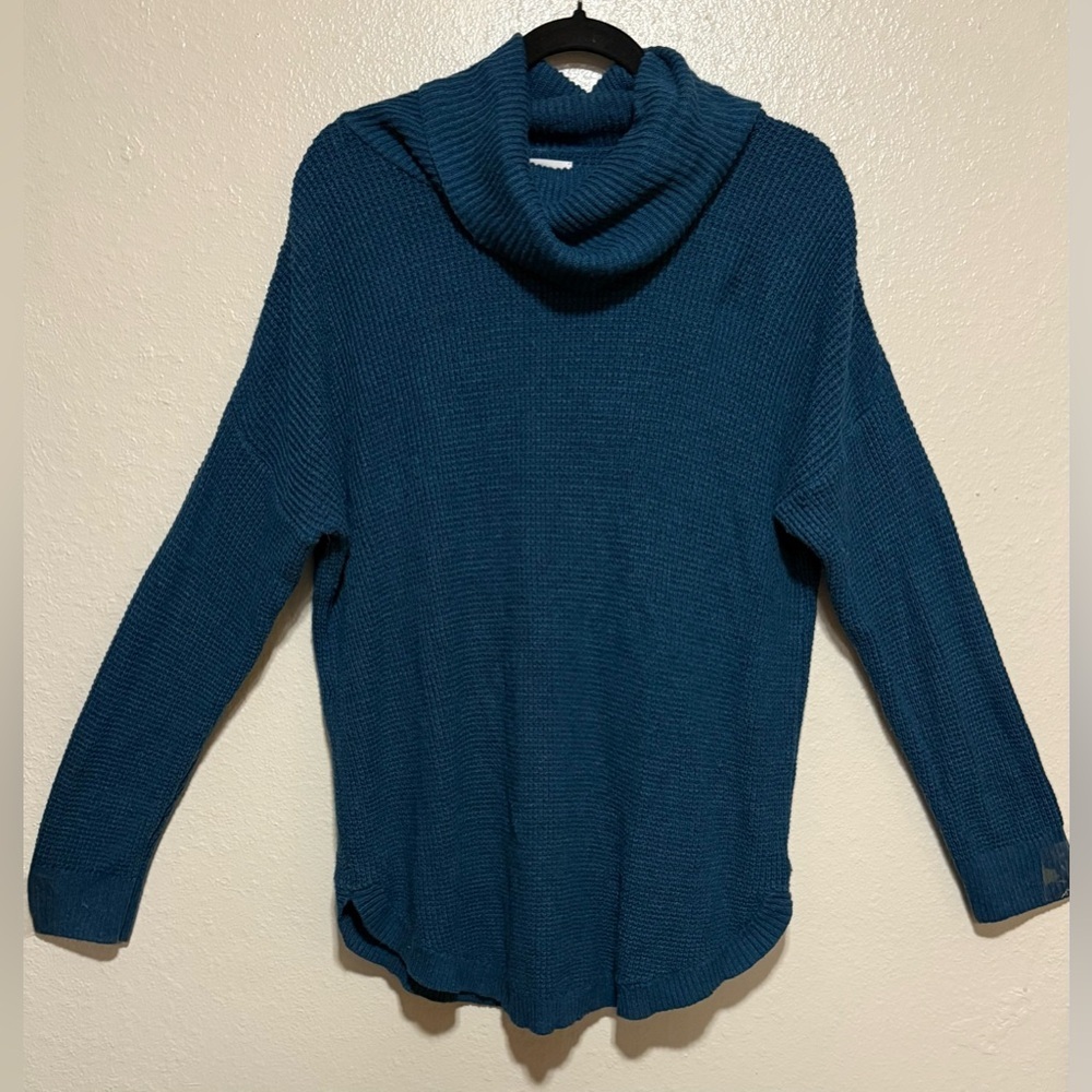 Old Navy Teal Blue Textured Cowl Neck Sweater XL | Oversized Cozy Tunic Knit - Picture 2 of 5